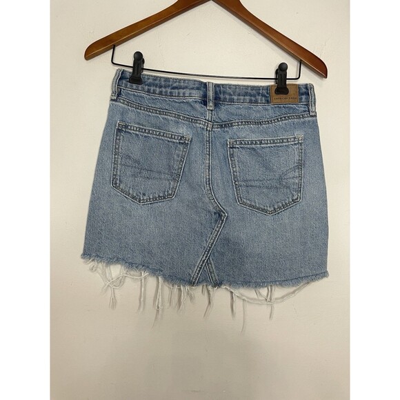 AMERICAN EAGLE Women 4 Distressed Raw Hem Denim Blue Jean Mini Skirt - Picture 5 of 5